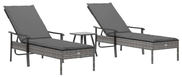 VidaXL 2 db szürke polyrattan napozóágy asztallal és párnával