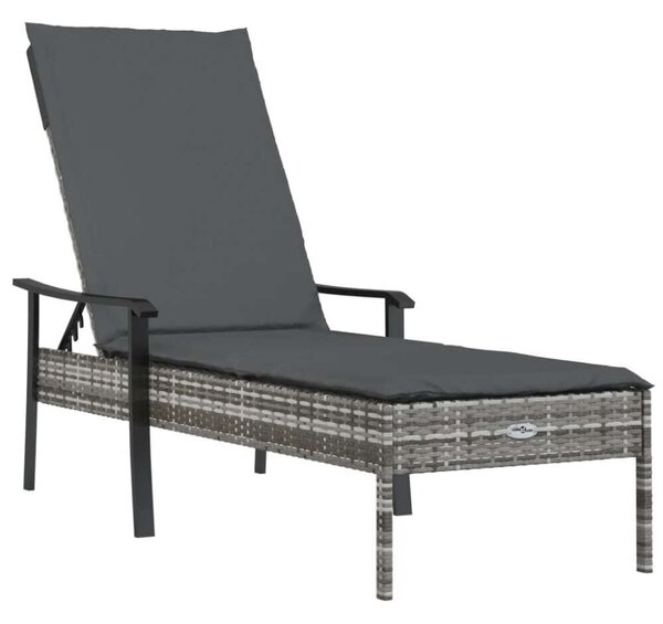 VidaXL 2 db szürke polyrattan napozóágy asztallal és párnával