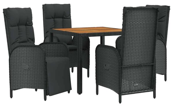 Polyrattan Kerti Étkezőgarnitúra - 5 részes - Fekete