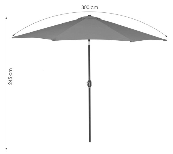 Springos dönthető kerti Napernyő 300cm - Szürke