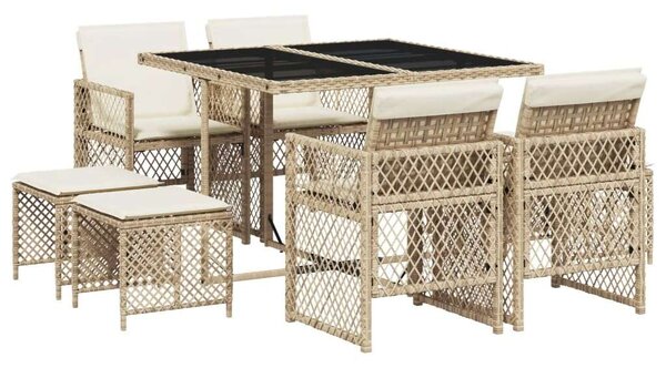 VidaXL Polyrattan Kerti Étkezőgarnitúra - 9 részes - Bézs