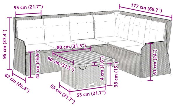 VidaXL Polyrattan Kerti Ülőgarnitúra - 5 részes - Szürke