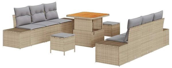 VidaXL Kerti Kanapé Szett párnával tárolóval 9 pcs Bézs Poli rattan