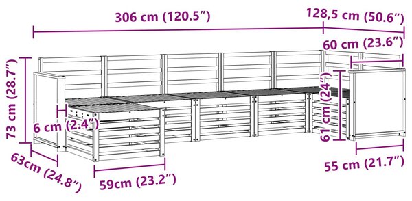 VidaXL Szegmentált kanapé szett 6 pcs Természetes Tömör Akácfa