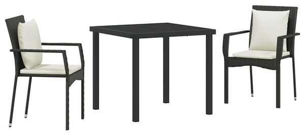 VidaXL Kert étkező szett párnával 3 pcs Fekete polirattan