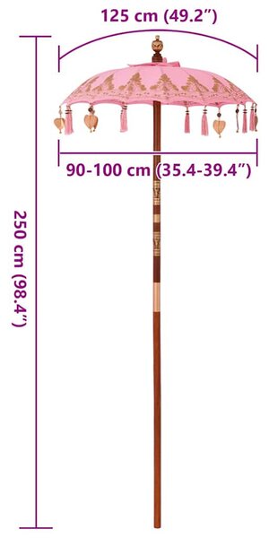 Balinéz Napernyő Rózsaszín (90-100) x 260 cm Pamut és tömör fa