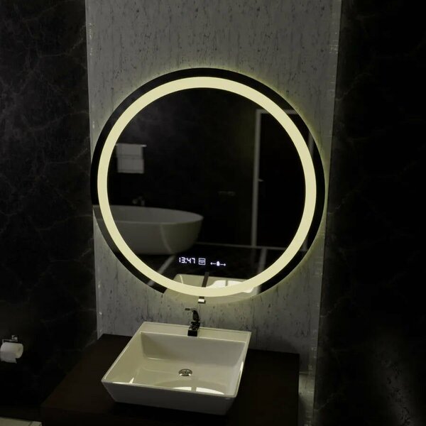 Celeste MotionGlow Marcello Kerek LED Tükör, 100cm, Páramentesítő Rendszer, Óra és Hőmérő, Szabályozható Fényerő