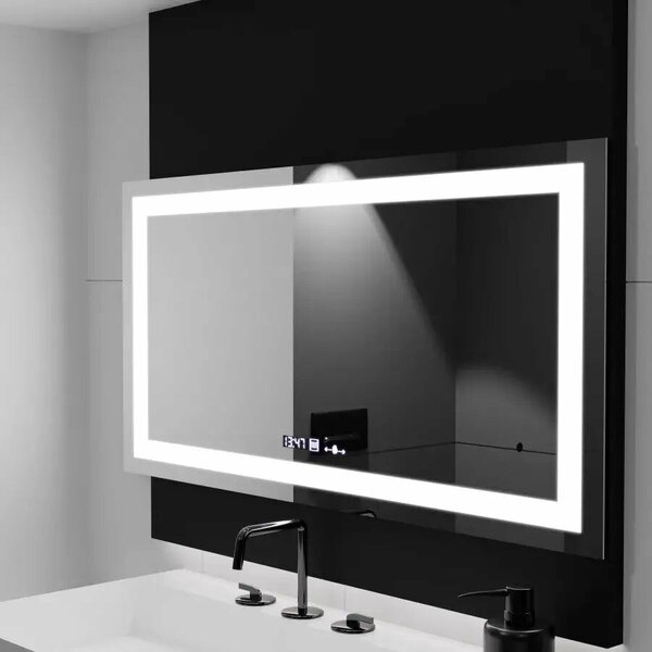 Téglalap alakú LED Tükör, 160x80cm, Verite MotionGlow Marcello, Páramentesítő Rendszer, Óra és Hőmérő, Szabályozható Fényerővel
