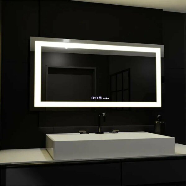 Téglalap alakú LED Tükör, 160x80cm, Verite MotionGlow Marcello, Páramentesítő Rendszer, Óra és Hőmérő, Szabályozható Fényerővel