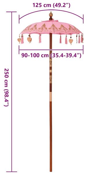 Balinéz Napernyő Rózsaszín (90-100) x 260 cm Pamut és tömör fa
