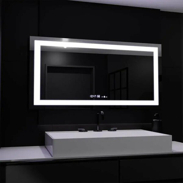 Téglalap alakú LED Tükör, 160x80cm, Verite MotionGlow Marcello, Páramentesítő Rendszer, Óra és Hőmérő, Szabályozható Fényerővel