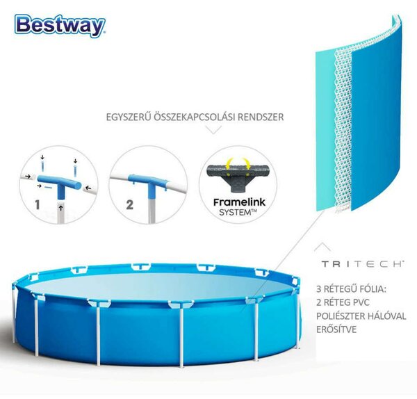 Bestway 366x76cm Fémvázas medence vízforgatóval, szűrővel