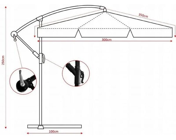Banán típusú kerti napernyő dönthető mechanizmussal, vízálló, 300 cm átmérőjű, huzattal, zöld
