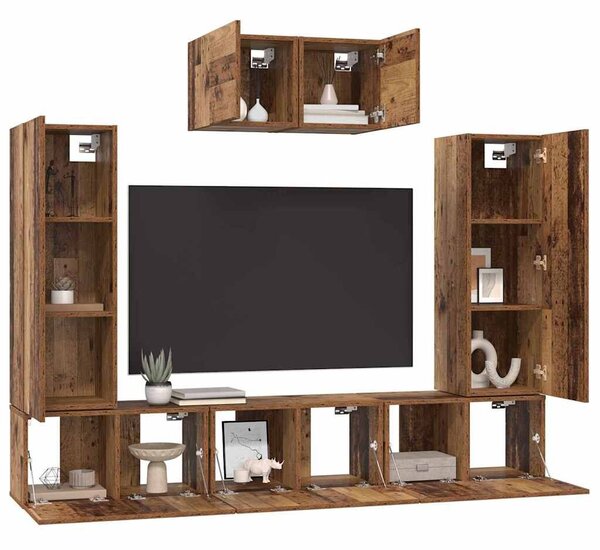 VidaXL TV szekrény garnitúra Falra szerelhető 7 pcs Öreg fa Faanyag