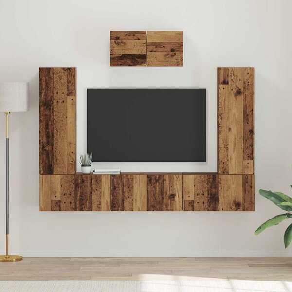 VidaXL TV szekrény garnitúra Falra szerelhető 7 pcs Öreg fa Faanyag
