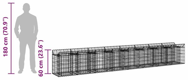 VidaXL Gabion emelt ágy 2 db 400 x 50 x 60 cm Horganyzott Acél Ezüst