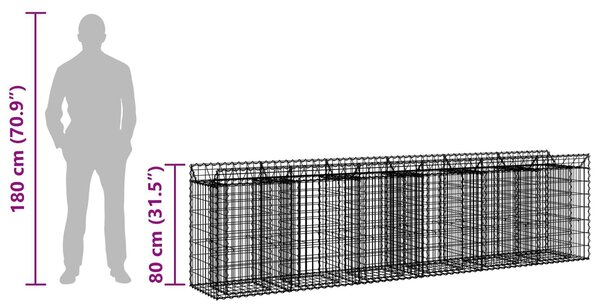VidaXL Gabion emelt ágy 2 db 300 x 50 x 80 cm Horganyzott Acél Ezüst