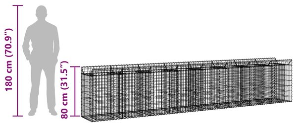 VidaXL Gabion emelt ágy 3 db 400 x 50 x 80 cm Horganyzott Acél Ezüst