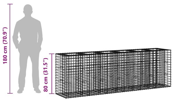 VidaXL Gabion emelt ágy 2 db 250 x 50 x 80 cm Horganyzott Acél Ezüst