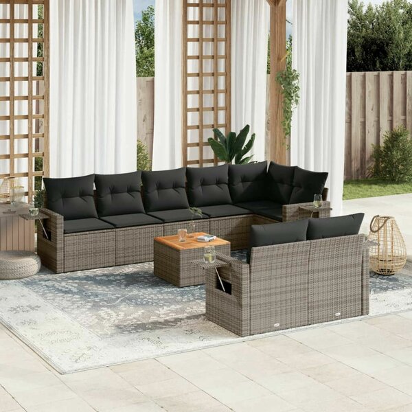 VidaXL Polyrattan Kerti Ülőgarnitúra - 9 részes - Szürke