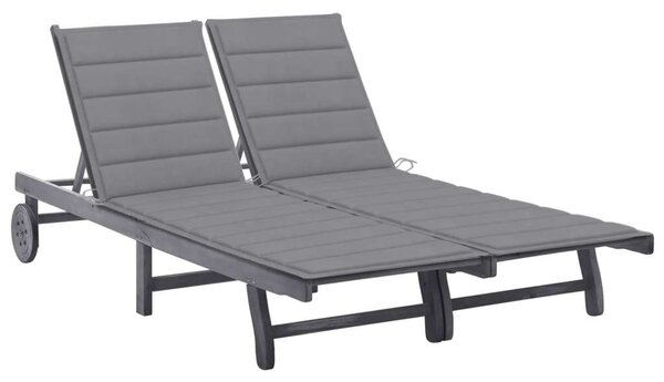 VidaXL Dupla Napozóágy - Akácfa - Szürke - 200cm