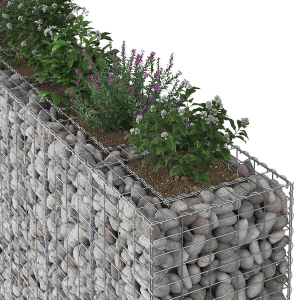 VidaXL Gabion emelt ágy 4 db 330 x 50 x 150 cm Horganyzott Acél Ezüst