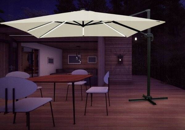 GardenLine Függő napernyő LED napelemes világítással – 3 x 4 m – Bézs