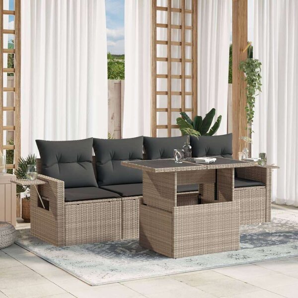 VidaXL Polyrattan Kerti Ülőgarnitúra - 5 részes, Világosszürke