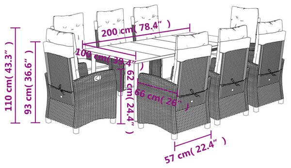 VidaXL 9 részes vegyes bézs polyrattan kerti étkezőgarnitúra párnákkal