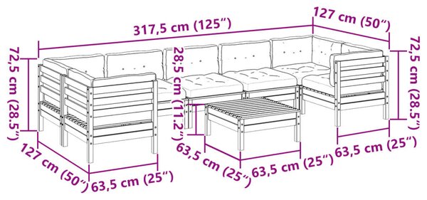 VidaXL Kerti Ülőgarnitúra - 8 részes - Tömör Fenyőfa
