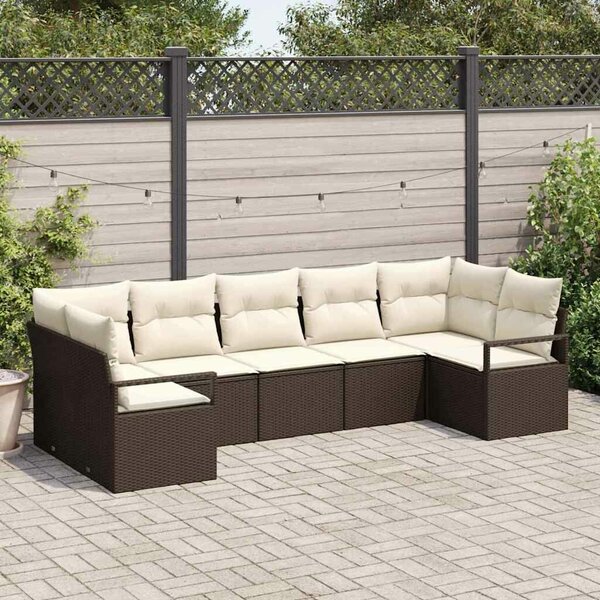 VidaXL Kanapé Szett párnával 7 pcs Barna polirattan