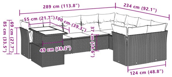 VidaXL Polyrattan Kerti Ülőgarnitúra - 10 részes