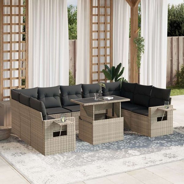 VidaXL 10 részes világosszürke polyrattan kerti ülőgarnitúra párnákkal