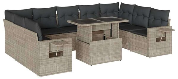 VidaXL 10 részes világosszürke polyrattan kerti ülőgarnitúra párnákkal