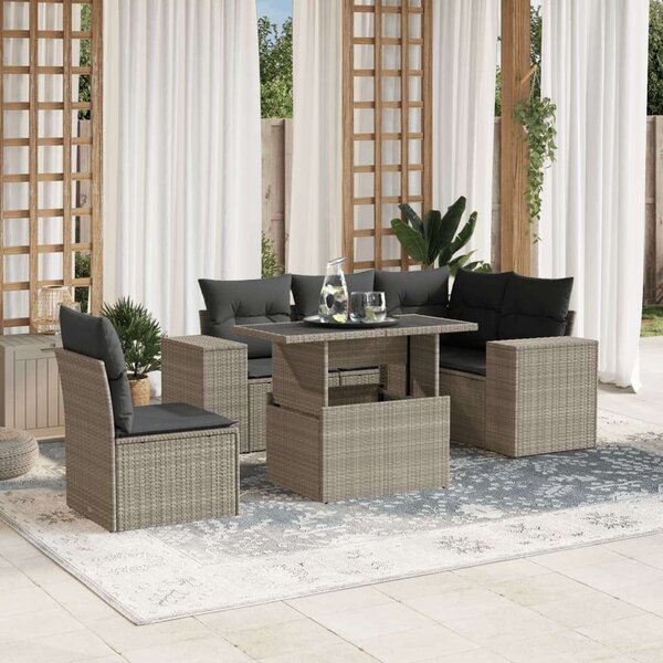VidaXL Polyrattan Kerti Ülőgarnitúra - 6 részes, Világosszürke