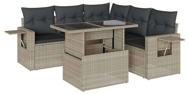 VidaXL 6 részes világosszürke polyrattan kerti ülőgarnitúra párnákkal