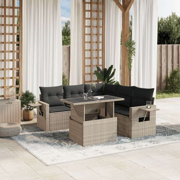 VidaXL 6 részes világosszürke polyrattan kerti ülőgarnitúra párnákkal