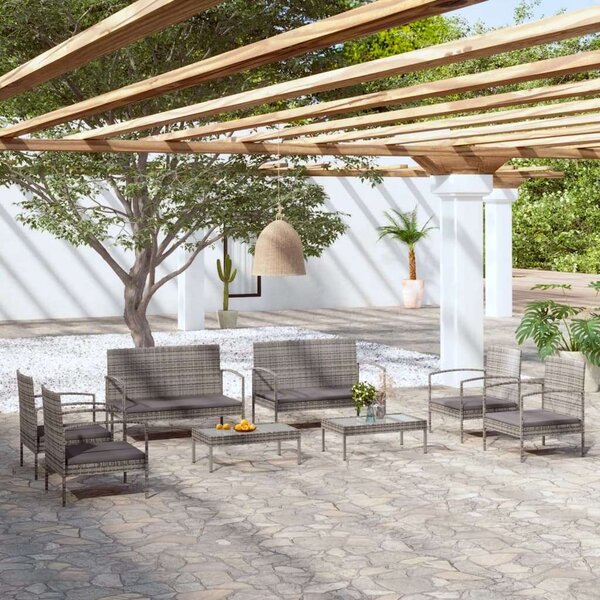 VidaXL Polyrattan Kerti Bútorszett - 8 részes, Szürke
