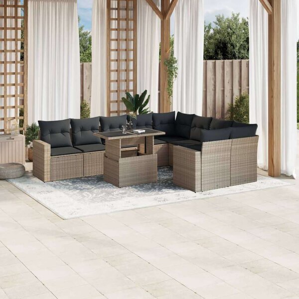 VidaXL Polyrattan Kerti Ülőgarnitúra - 10 részes, Világosszürke