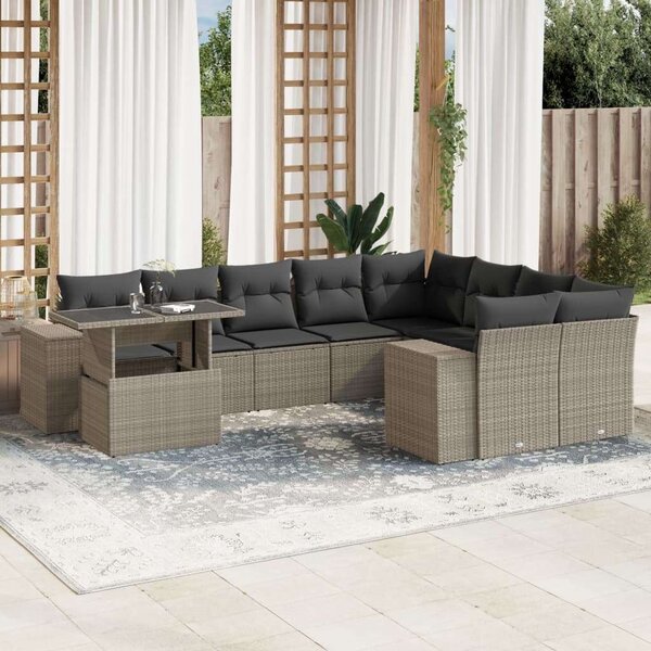 VidaXL Polyrattan Kerti Ülőgarnitúra - 10 részes - Világosszürke