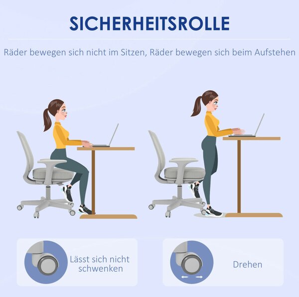 Vinsetto irodai szék, ergonomikus íróasztali szék forgófunkcióval, állítható magasságú, szürke