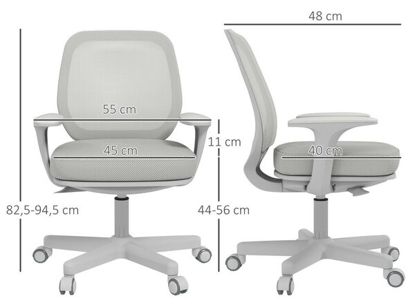 Vinsetto irodai szék, ergonomikus íróasztali szék forgófunkcióval, állítható magasságú, szürke