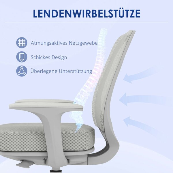 Vinsetto irodai szék, ergonomikus íróasztali szék forgófunkcióval, állítható magasságú, szürke