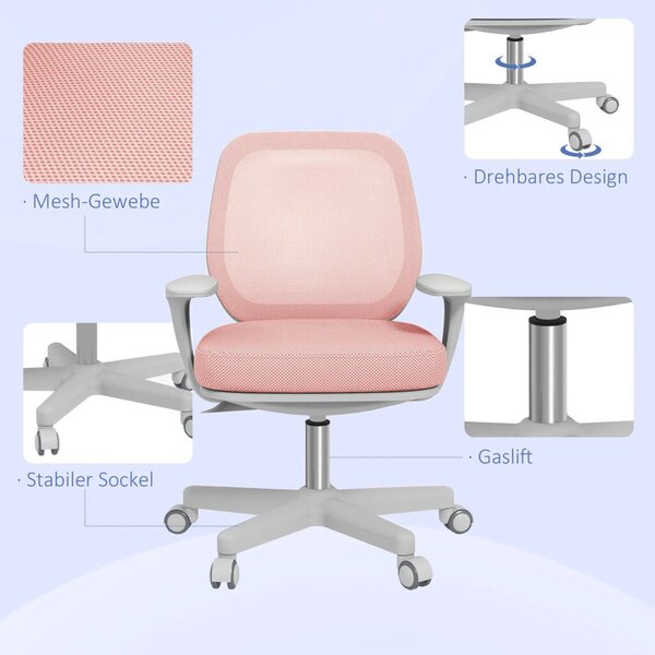 Vinsetto irodai szék, ergonomikus íróasztali szék forgófunkcióval, állítható magasságú, rózsaszín