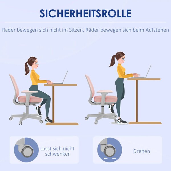 Vinsetto irodai szék, ergonomikus íróasztali szék forgófunkcióval, állítható magasságú, rózsaszín
