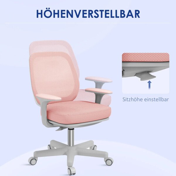 Vinsetto irodai szék, ergonomikus íróasztali szék forgófunkcióval, állítható magasságú, rózsaszín