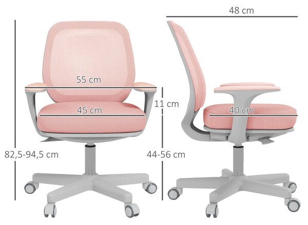 Vinsetto irodai szék, ergonomikus íróasztali szék forgófunkcióval, állítható magasságú, rózsaszín