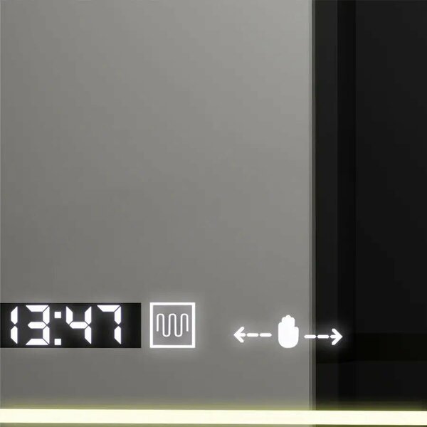 Venezia MotionGlow Marcello LED Tükör, 120x80 cm, Közelítőérzékelő, Páramentesítő rendszer, Óra és Hőmérő, Dimmelhető