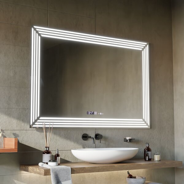 Venezia MotionGlow Marcello LED Tükör, 120x80 cm, Közelítőérzékelő, Páramentesítő rendszer, Óra és Hőmérő, Dimmelhető