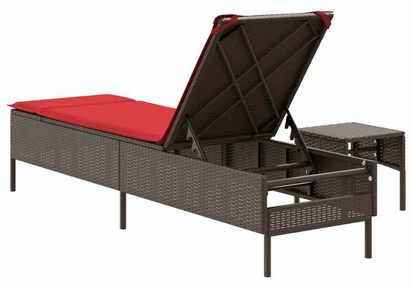 VidaXL Barna polyrattan napozóágy asztallal és párnával